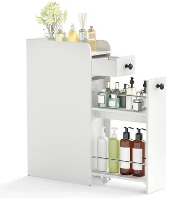 Immagine prodotto di Armadio da bagno stretto con cassetto estraibile e ampio spazio di stoccaggio