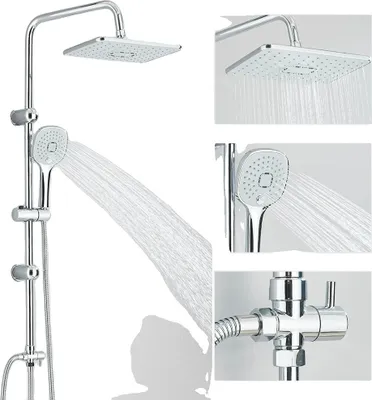 Immagine prodotto di Set di rubinetteria per doccia, doccia a pioggia e doccetta, design contemporaneo, cromo