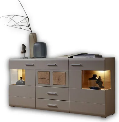 Produktbild von Stella Trading FUN PLUS 2 Sideboard in Basalt mit schönen Hirnholz-Applikationen - Kommode inkl. LED-Beleuchtung - 170 x 94 x 42 cm (B/H/T)