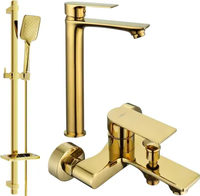 Image de Royo DQ62 Ensemble de mitigeurs de lavabo et de baignoire avec accessoires, or (72213DQ62-50)
