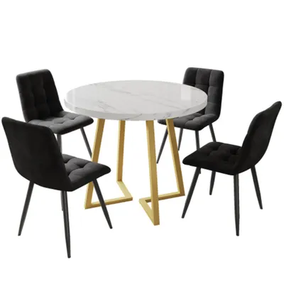 Produktbild von Esstisch-Set (5-teilig), modernes Esstisch-Set mit 4 Stühlen, Küchentisch-Set, Küchentisch,Tischplatte