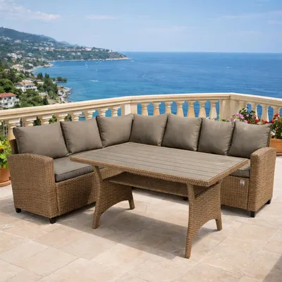 Produktbild von Eckiges Rattan-Set - Sofa Und Tisch Riviera