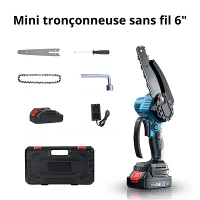 Image de Mini Tronçonneuse Sans Fil 6" – Tronçonneuse Électrique de Jardin avec Lubrification Automatique, Moteur 21V, Élagueuse Compacte pour Coupe Bois