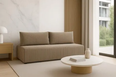 Image de Sofello Canapé LUNO avec fonction sommeil Beige - Canapé moderne en velours côtelé pour votre salon, surface de couchage : 204×144 cm