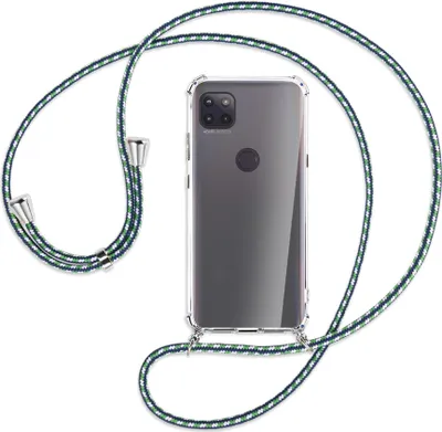 Produktbild von Handykette Backcover-Schutzhülle mit Band (Metall silberfarben) für Motorola Moto G 5G - grün/blau/weiß
