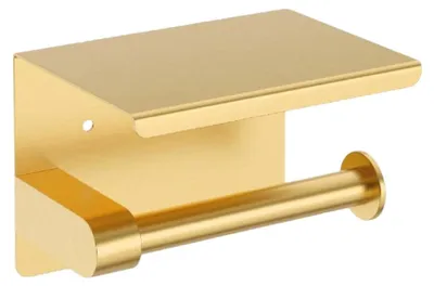 Produktbild von Toilettenpapierhalter, Wandmontage, Badezimmerregal, Aufhänger aus gebürstetem goldfarbenem Stahl