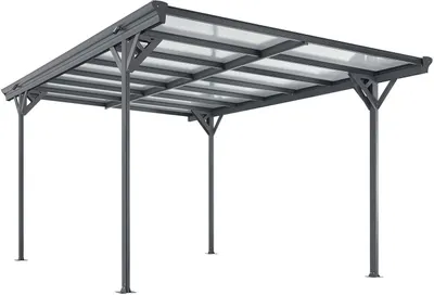 Produktbild von Juskys Carport mit Flachdach 5x3 m - Überdachung aus Aluminium mit Doppelstegplatten - Unterstand für Autos - freistehende Montage - Dunkelgrau
