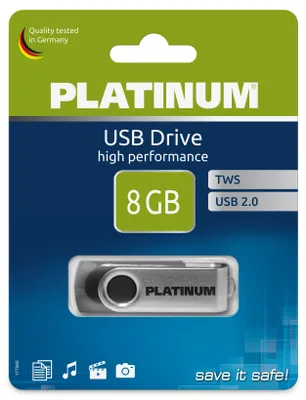 Produktbild von Platinum TWS USB-Stick 8 GB USB 2.0 USB-Flash-Laufwerk - Speicher-Stick in schwarz-silber inkl. Öse zur Befestigung am Schlüsselanhänger