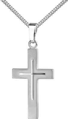 Produktbild von Kreuz-Anhänger mit Panzer-Kette für Damen, Herren und Kinder als Ketten-Anhänger 925 Silber Kreuz in Kreuz teilmattiert mit Schmuck-Etui