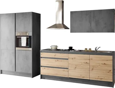 Produktbild von Küchenzeile >Troja  < in Chromix Anthrazit / Artisan Eiche - 335x90x60cm (BxHxT)