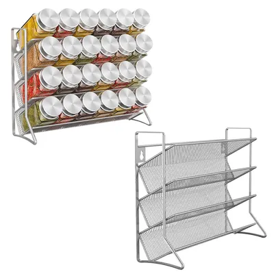 Produktbild von Platzsparendes 2-teiliges Gewürzregal aus Metall – Silber, Wand- und Standmontage für Küche und Schrank