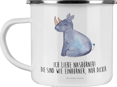 Produktbild von Mr. & Mrs. Panda Teetasse Einhorn Nashorn - Weiß - Geschenk, Pott, Haferl, Glitzer, Nashörner, Emaille Tasse, Lustig, Zoo, Unicorn, Becher, Motivtasse, Regenbogen