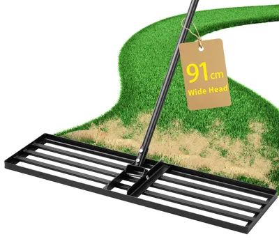 Zdjęcie produktu dla Rake do wyrównywania trawnika, 91 cm, wytrzymała konstrukcja, stalowa głowica, narzędzie do wyrównywania terenu