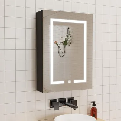Produktbild von LED Spiegelschrank 60x70 cm mit Rasier-Steckdose Drei Lichtfarbe Dimmbar Touch/Wandschalter Beschlagfrei IP44 - Hochglanz Schwarz