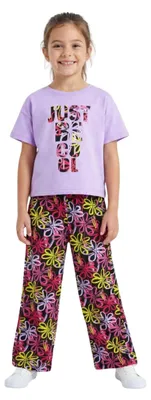 Produktbild von Mädchen Sommer Set - T-Shirt und Hose -Lila - Baumwolle - Bequem und stylisch Größe  128,  Alter 8 Jahre