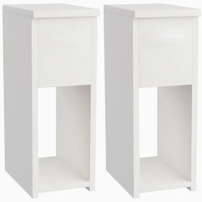 Obrázek produktu pro sada 2 nočních stolků bílá moderní úzká - se zásuvkou a úložným prostorem, šetří místo 20x30x55 cm