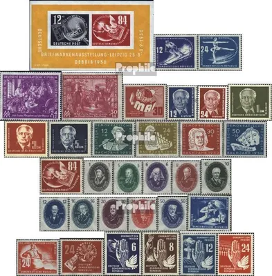 Produktbild von Briefmarken DDR 1950 Mi 246-279 (kompl.Ausg.) Jahrgang 1950 komplett postfrisch Erste Wintersportmeisterschaften der DDR