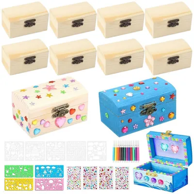 Produktbild von Mini Schatztruhe Holz Bastelset 10 Stück mit Zubehör