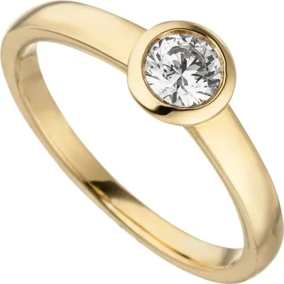 Produktbild von Ring Solitär Damenring mit Diamant Brillant, rund schlicht, 585 Gold Gelbgold Innenumfang 54mm  Ø17.2mm