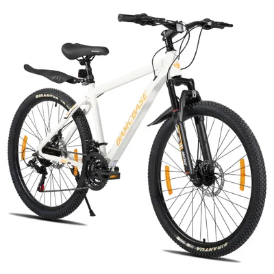 Produktbild von HILAND 26 Zoll Mountainbike für Männer und Frauen, Aluminiumrahmen, 21-Gang Schaltung mit mechanischen Scheibenbremsen und Federgabel, Weiß
