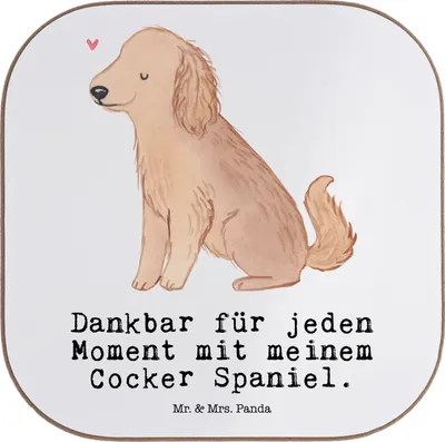 Produktbild von Mr. & Mrs. Panda Untersetzer für Gläser Cocker Spaniel Moment - Weiß - Geschenk, Holzuntersetzer, Tischuntersetzer, Tassenuntersetzer, gläseruntersetzer, Coaster