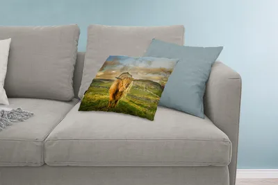 Produktbild von MuchoWow® Zierkissen Sofakissen Wohnzimmer Dekokissen 60x40 cm Schottisches Hochlandrind - Gras - Berg - Kopfkissen - Polster mit Foto