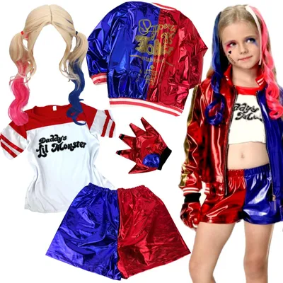 Produktbild von del-sol Kinder Harley Quinn Cosplay Kostüm mit Perücke