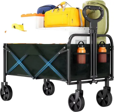 Produktbild von Faltbarer Bollerwagen – Handwagen 50 kg Traglast – Gartenwagen, Camping Trolley & Einkaufstrolley – Grün – Leicht & All-Terrain