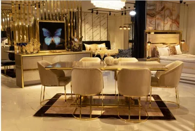 Image de Table de luxe Acier inoxydable Table de salle à manger Design italien Gold Tables