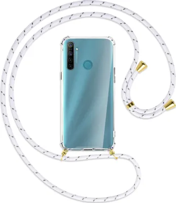 Produktbild von Handykette Backcover-Schutzhülle mit Band (Metall goldfarben) für Realme 5 / 5i - weiß/grau