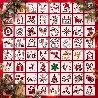 Produktbild von Weihnachts-Schablonen 64 Stück 7,62 x 7,62 cm für Deko & Basteln