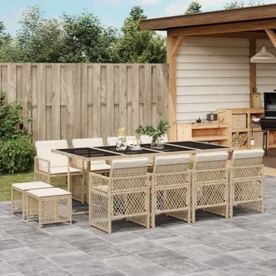 Image de Maison Exclusive - Ensemble à manger de jardin et coussins 13 pcs beige