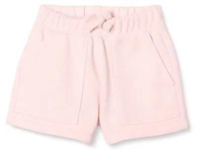 Zdjęcie produktu dla Spodenki dziewczęce marki Essentials wykonane z materiału typu french terry, z kieszeniami naszywymi, w jasnoróżowym kolorze, rozmiar 7