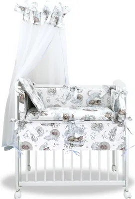 Produktbild von Baby-Delux 9-tlg. Beistellbett Babybett Set 90x40 weiß mit Matratze Bettwäsche Design Teddy und Freunde Blau
