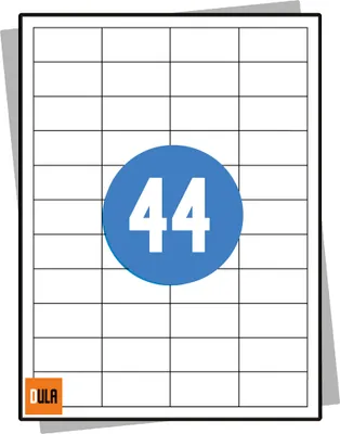 Produktbild von DULA Labels – Aufkleberbögen A4 – 44 Aufkleber pro Blatt – 48,3 x 25,4 mm – 100 Blatt