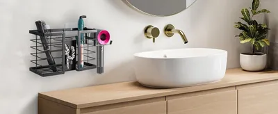 Produktbild von Haartrocknerhalter Ohne Bohren - Wandhalterung - Badezimmer Zubehör - Organizer für Hotel - Wohnzimmer - Friseursalon
