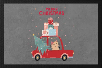 Produktbild von Merry Christmas Fußmatte Katze Auto Wichteln Xmas Süß Geschenk-Idee