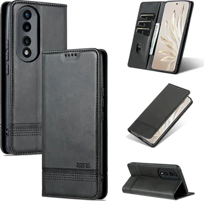 Immagine prodotto di Custodia in pelle per Honor 90, custodia pieghevole a portafoglio con chiusura magnetica e supporto nero