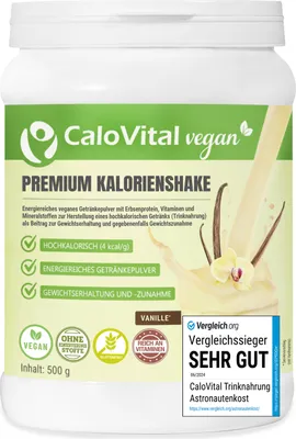 Produktbild von Hochkalorische Trinknahrung Vegan Kalorien Shake Vegan zum Zunehmen mit Kohlenhydraten & Protein | Mahlzeitenersatz Vegan von CaloVital 500g Vanille