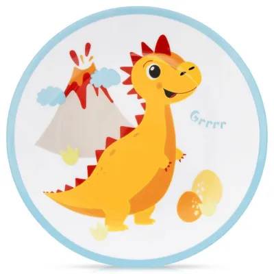 Image de Orion | Assiette plate enfant porcelaine blanche 21 cm - motif dinosaure