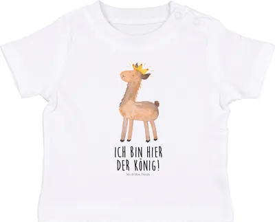 Produktbild von Mr. & Mrs. Panda Babyshirt Lama König 0. - 6. Monat - Weiß - Geschenk,  T-Shirt, Königin, Chef, Öko Baby, Mama, Shirt, Abitur, Kinder Top, Lamas