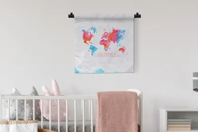 Produktbild von MuchoWow® Wandteppich Wandbehang Karte - Aquarell - Sprichwörter 60x60 cm Tapisserie Dekoration Wandtuch - Dekorationen - Wand Decke