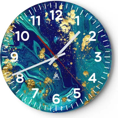 Produktbild von Wanduhr - Rund - Glasuhr - Abstraktion modern - 40x40cm - Schleichendes Uhrwerk - Lautlos - zum Aufhängen bereit - Dekoration Modern - Wanddekoration aus Glas - C4AR40x40-3831