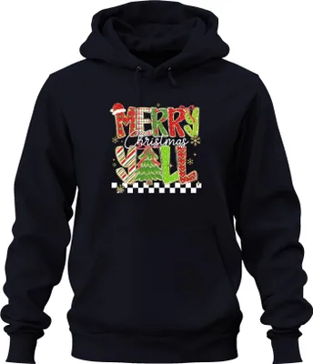 Produktbild von Merry Christmas Y'all Weihnachten Tannenbaum gestreift Glitzer Uni Hoodie Kapuzenpullover, Navy, XXL