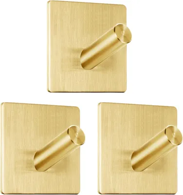 Produktbild von Handtuchhalter ohne Bohren, 3 Stück Edelstahl, selbstklebende Haken, für Badezimmer und Küche, Gold
