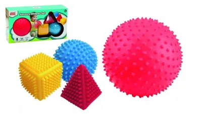 Image de Lot de 4 formes en caoutchouc texturé 7-15cm dans une boîte 39x21x11cm 6m+