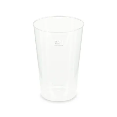 Produktbild von 15x Mehrwegbecher Pfandbecher transparent stabil+ PP 0,3L Eichstrich Ø 80mm