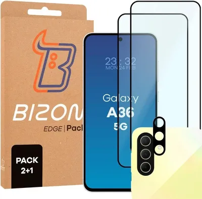 Produktbild von Bizon Edge 2 Pack 2x gehärtetes Glas + Linsenschutz für Samsung Galaxy A36 5G