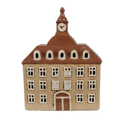 Obrázek produktu pro Clayre & Eef Stojánek na čajovou svíčku House 20x10x26 cm Béžová hnědá keramika