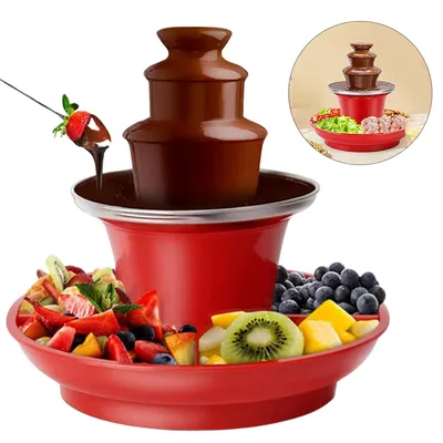 Produktbild von Schokoladen Fondue Brunnen 3 Etagen, Spiralbrunnen ohne Pumpe, Edelstahl, Für Schokolade, Käse, Butter & Saucen